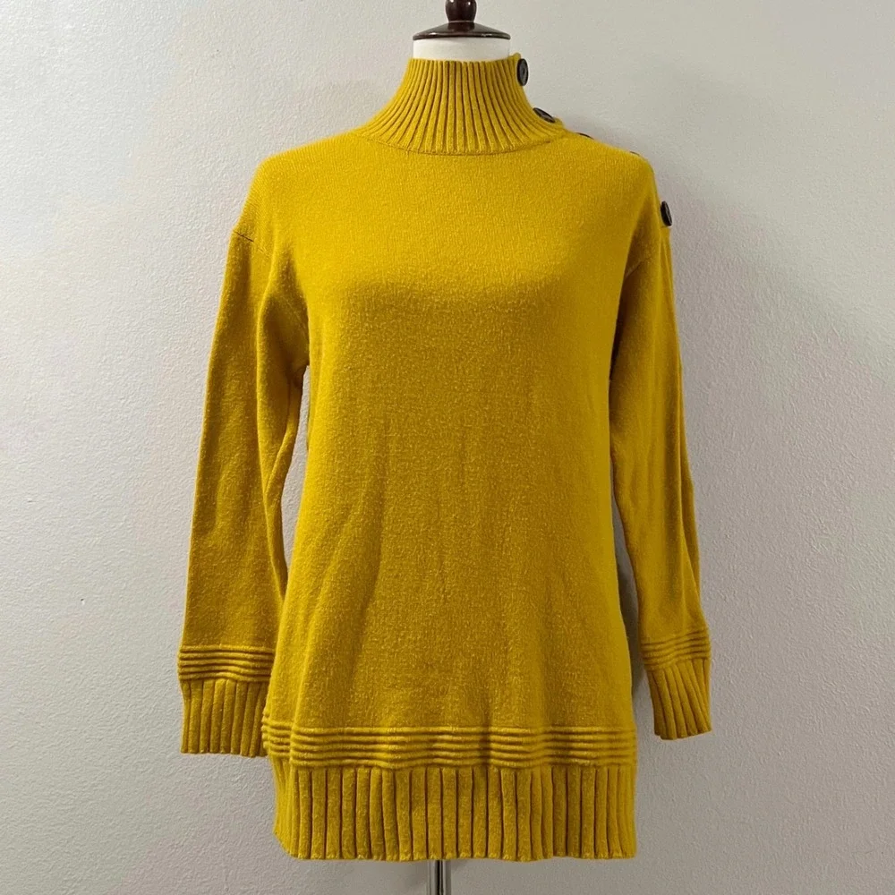 Anthropologie Margarita Sweater Womens Mustard Yellow Buttons Mock Neck Size XS - Picture 9 of 12